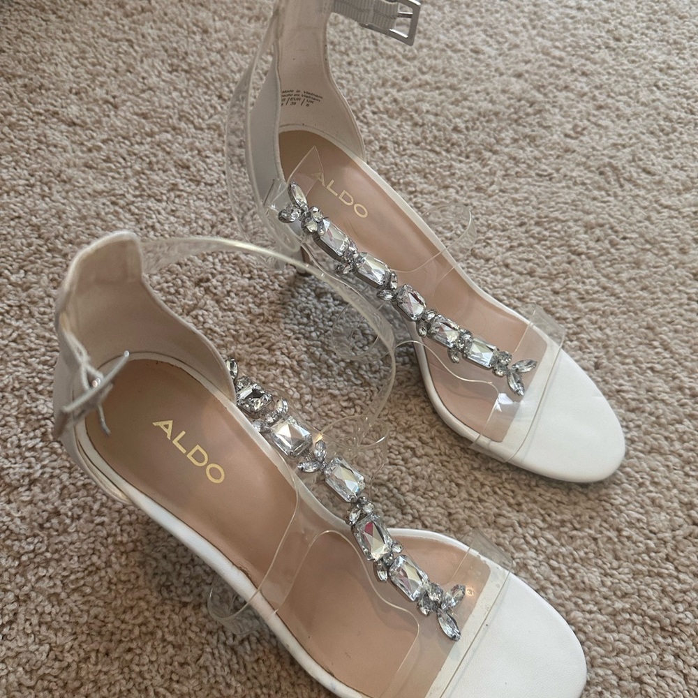 Aldo White Sandals with Crystal Embellishments